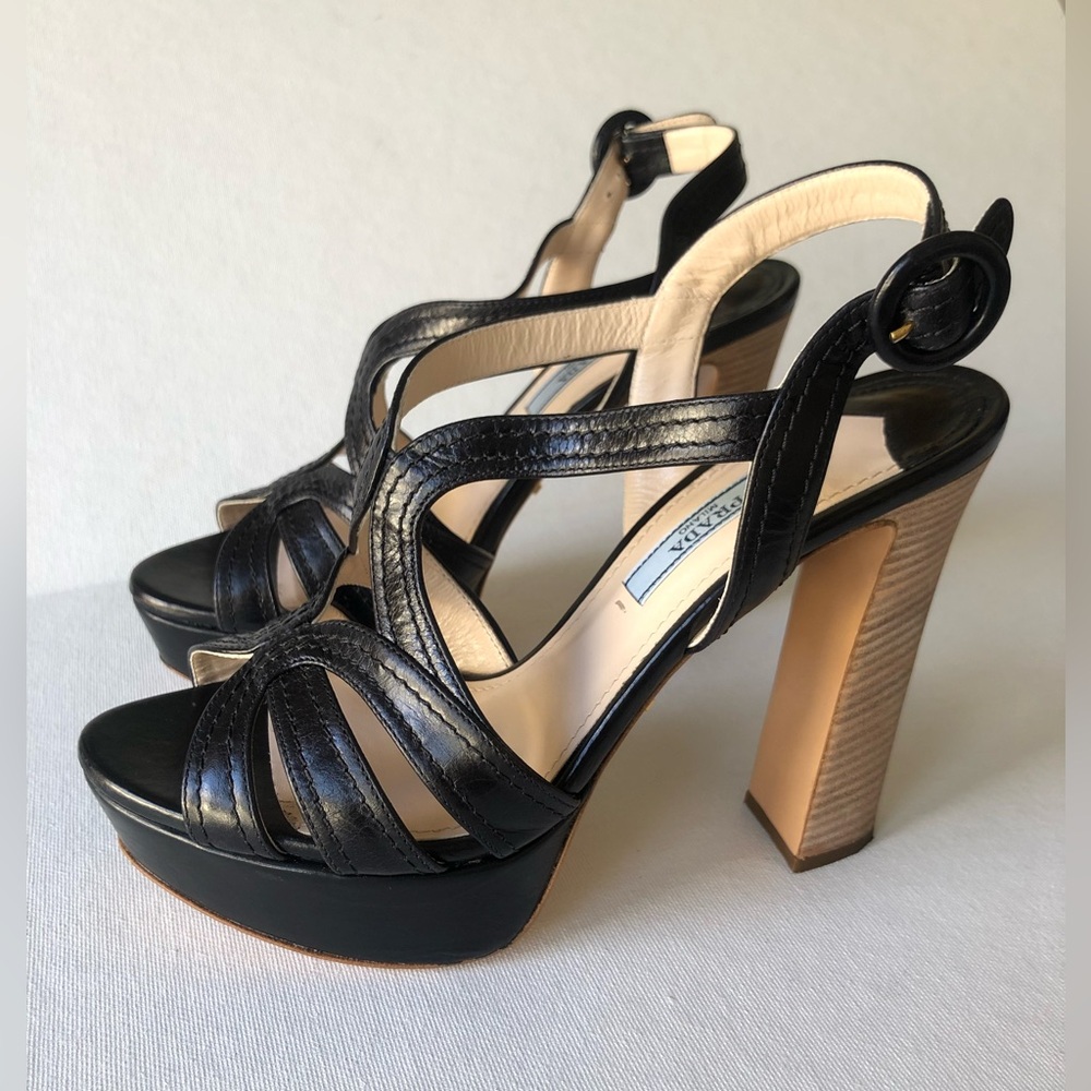 Prada Black open toe Leather Heels Size 36.5 MK
